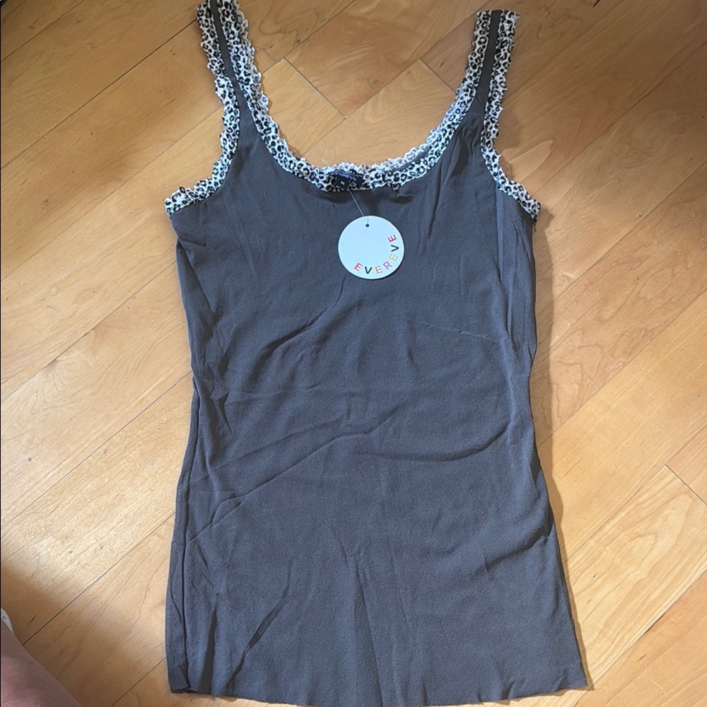 Evereve Charcoal Lace Trim Tank Top
